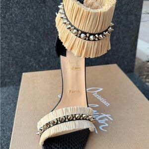 Christian Louboutin Black Poupedou 100 Calf Jurassic/Rafia